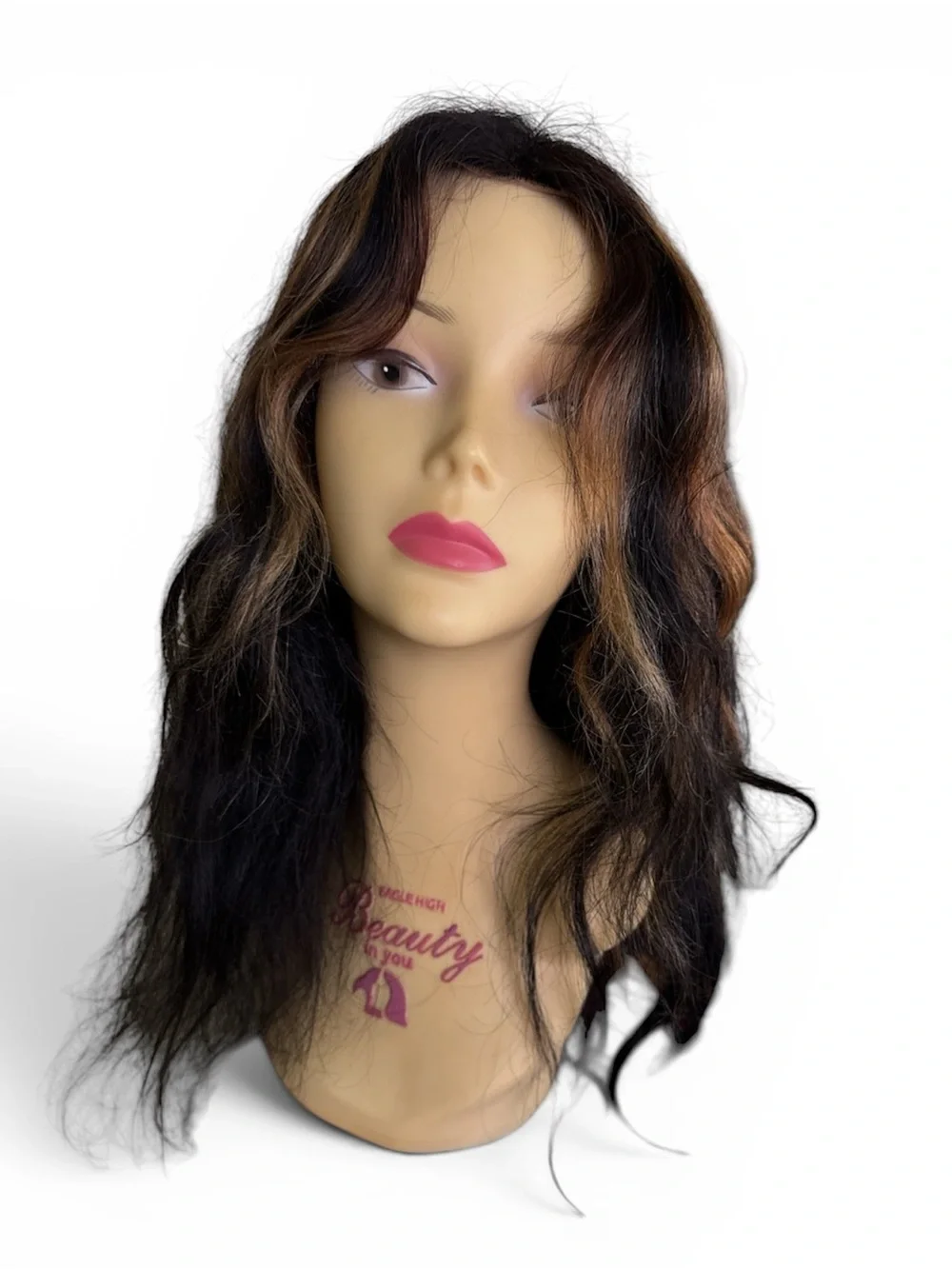 Human Hair Wig - Black with Brown Highlights